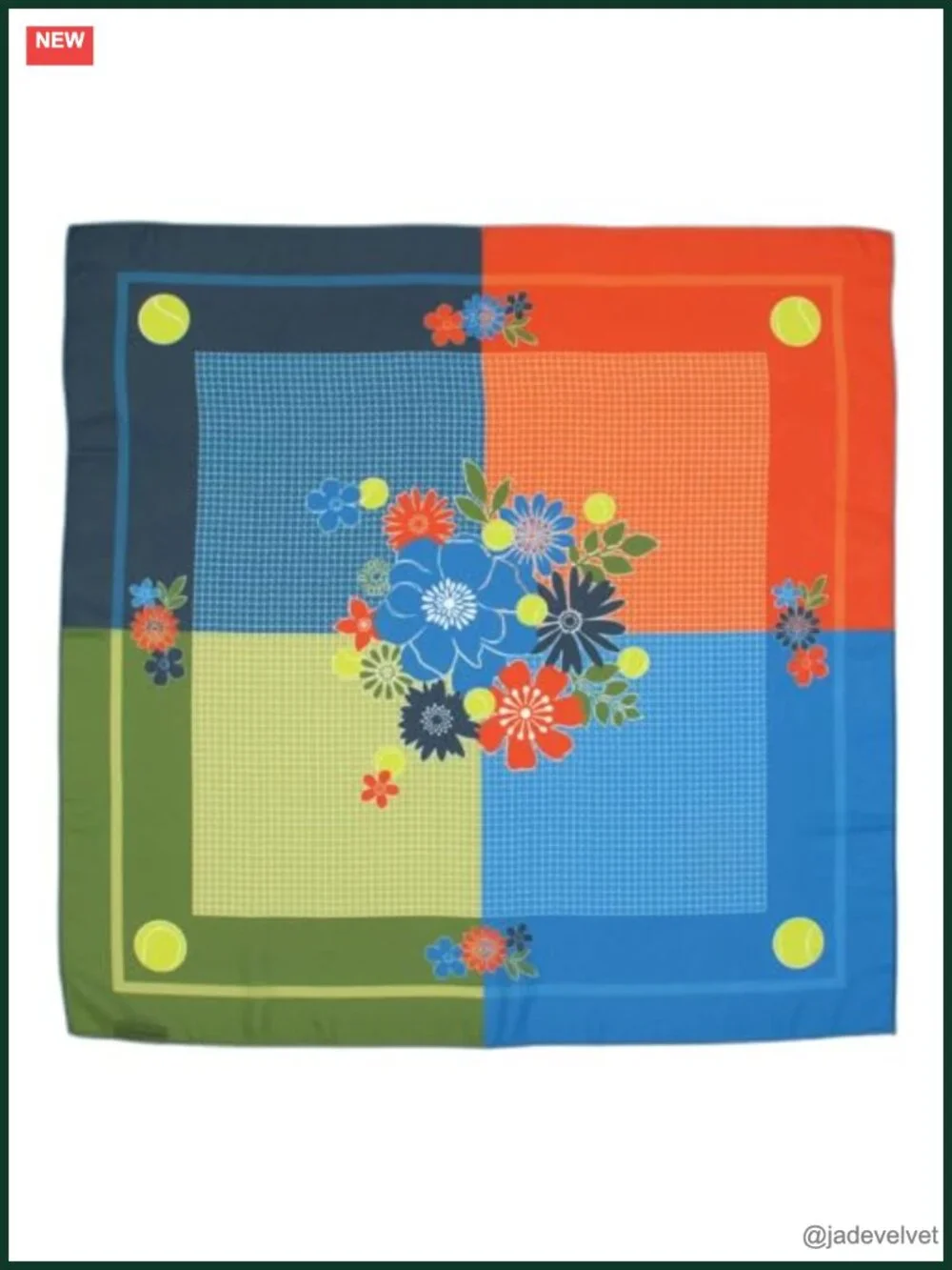 Square Floral Scarf 100% Polyester Silk-Like Tennis Theme Neck Scarf